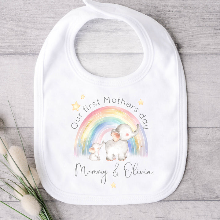 Personalised First Mother's Day Elephant Rainbow Babygrow/Vest