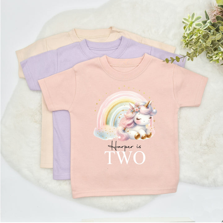 Personalised Rainbow Unicorn Birthday T-shirt