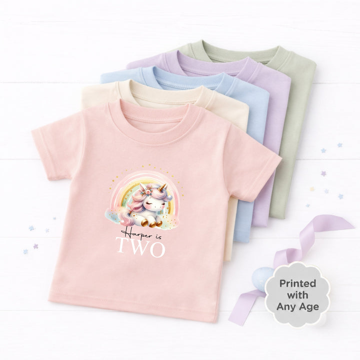 Personalised Rainbow Unicorn Any Age Birthday T-shirt