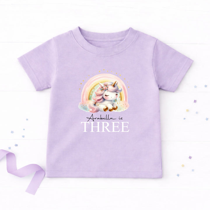 Personalised Rainbow Unicorn Any Age Birthday T-shirt