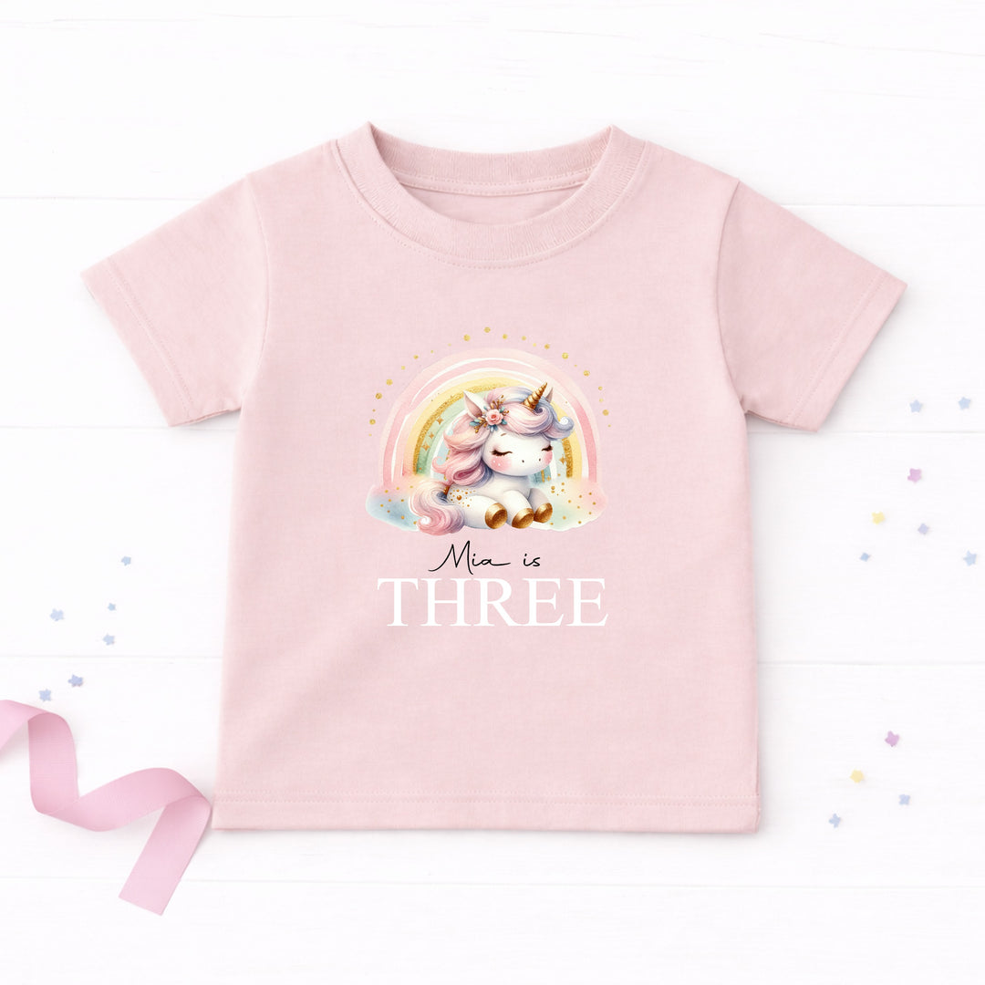 Personalised Rainbow Unicorn Any Age Birthday T-shirt
