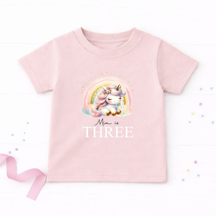 Personalised Rainbow Unicorn Any Age Birthday T-shirt