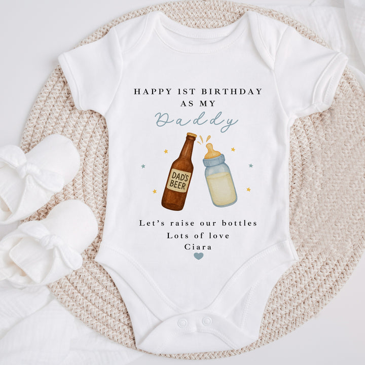 Personalised Beer & Milk Happy Birthday Daddy Baby Grow/Vest
