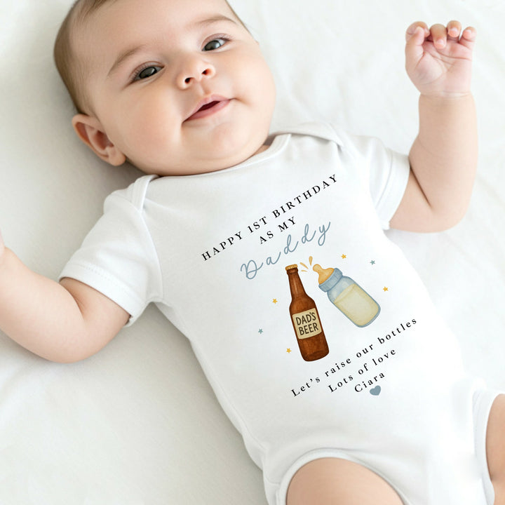 Personalised Beer & Milk Happy Birthday Daddy Baby Grow/Vest