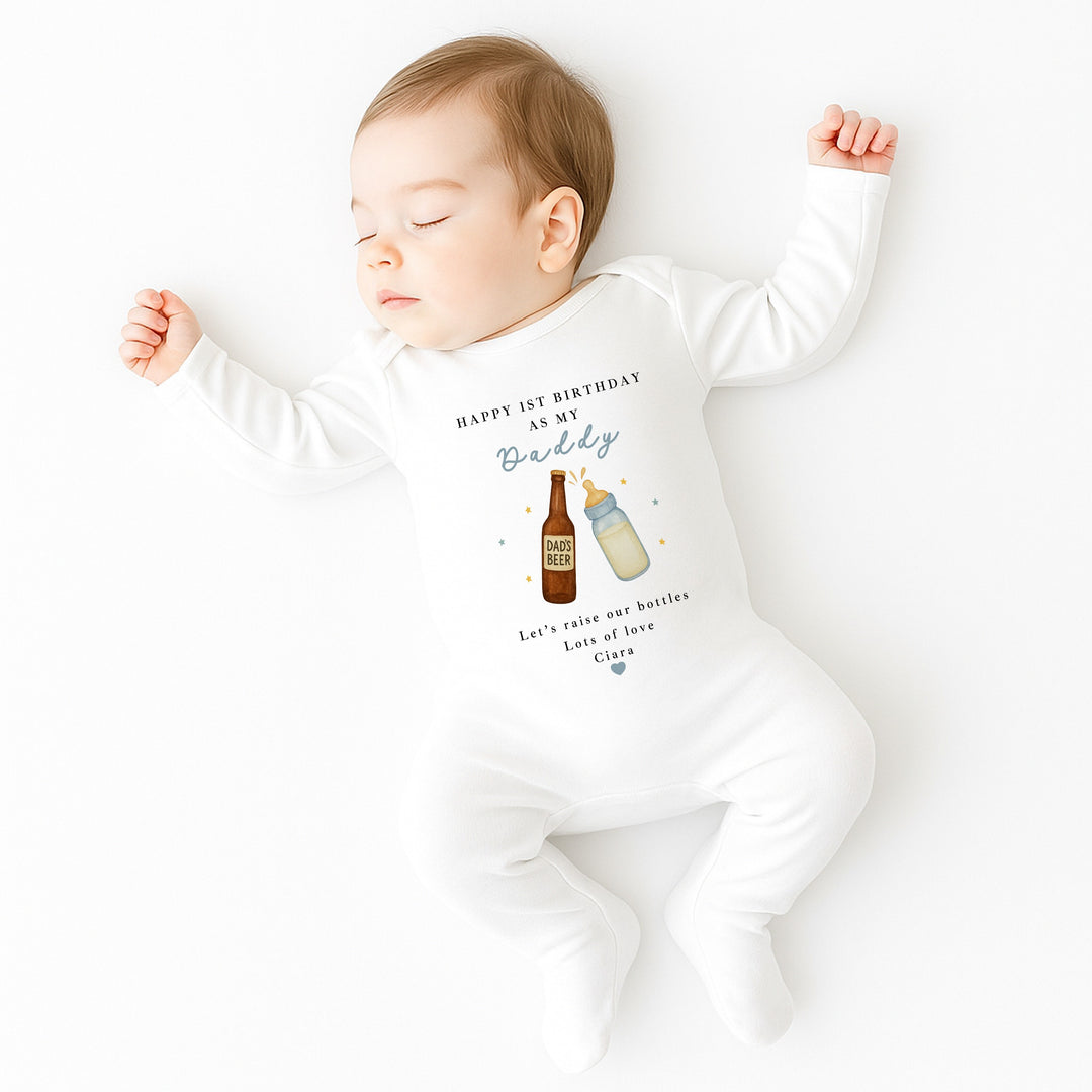 Personalised Beer & Milk Happy Birthday Daddy Baby Grow/Vest
