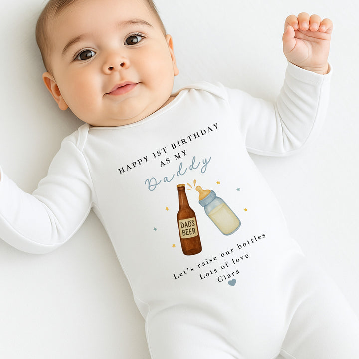 Personalised Beer & Milk Happy Birthday Daddy Baby Grow/Vest