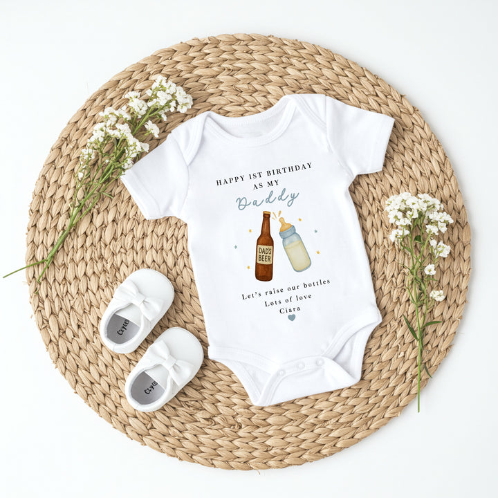 Personalised Beer & Milk Happy Birthday Daddy Baby Grow/Vest