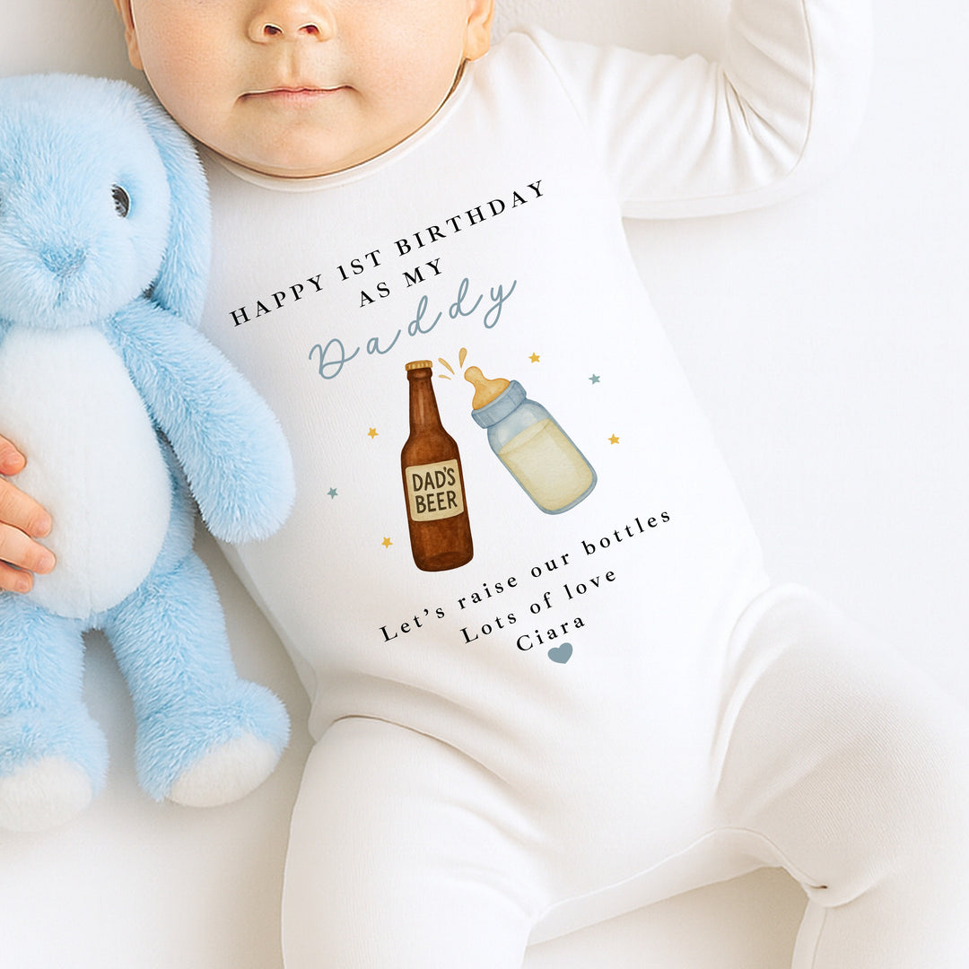 Personalised Beer & Milk Happy Birthday Daddy Baby Grow/Vest