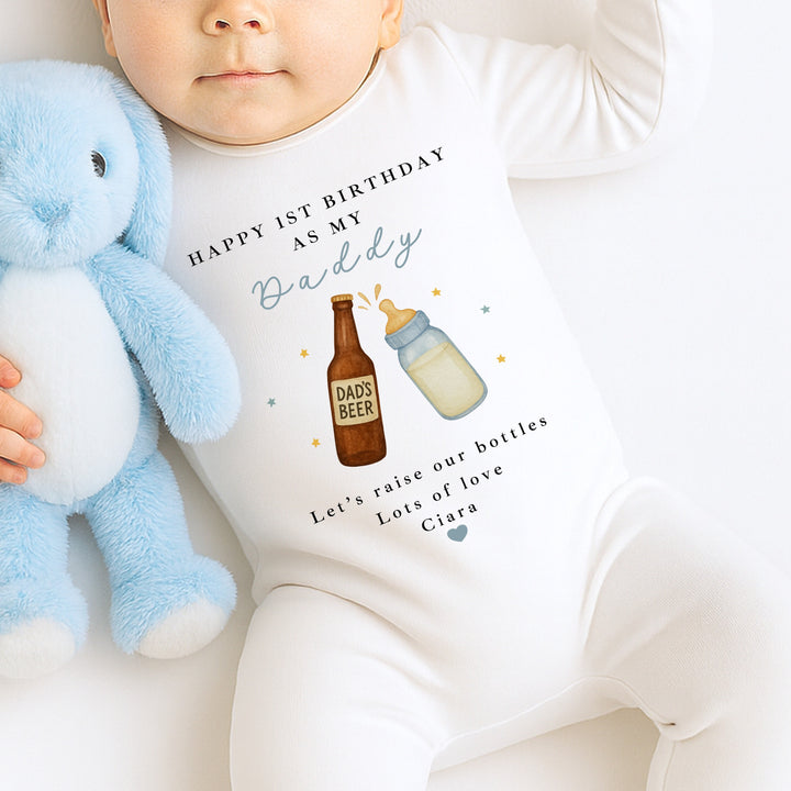Personalised Beer & Milk Happy Birthday Daddy Baby Grow/Vest