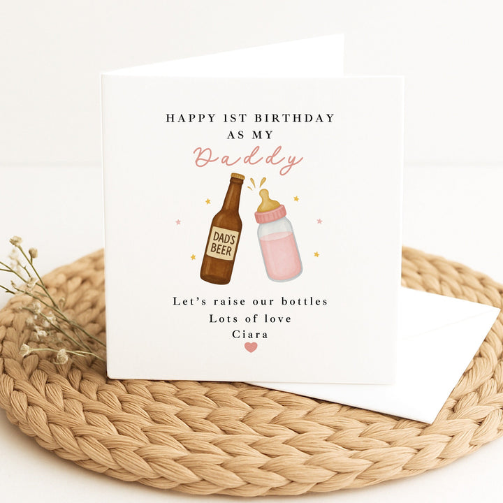 Personalised Pink Bottles Happy Birthday Daddy Card