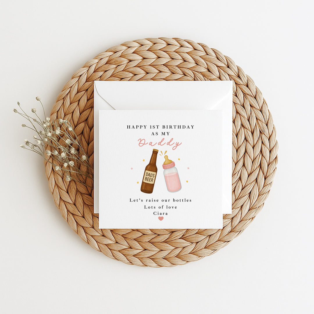 Personalised Pink Bottles Happy Birthday Daddy Card