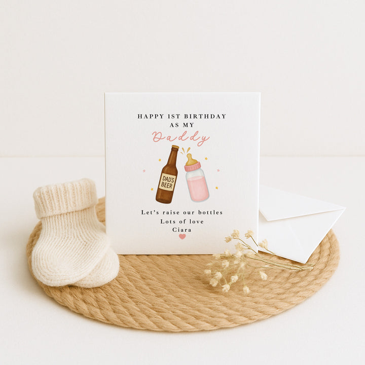 Personalised Pink Bottles Happy Birthday Daddy Card