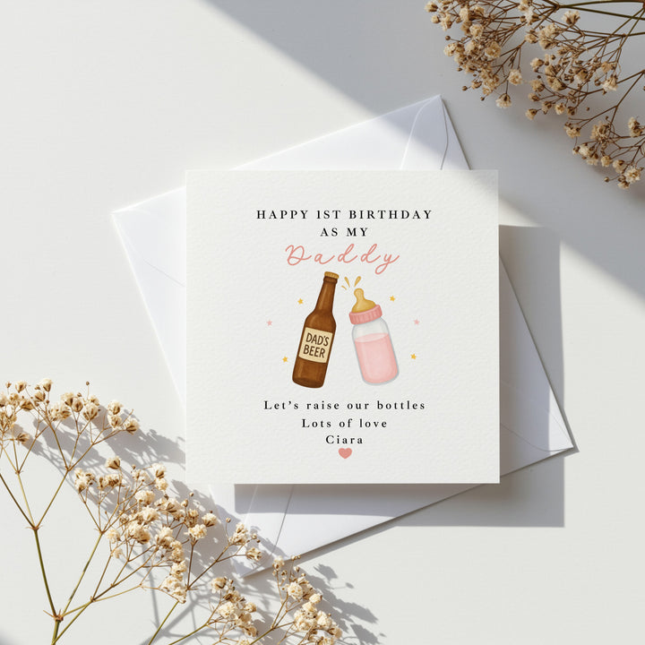Personalised Pink Bottles Happy Birthday Daddy Card