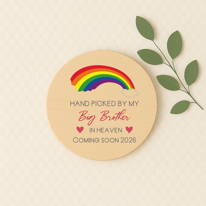 Personalised Hand Picked From Heaven Rainbow Wooden Announcement Plaque