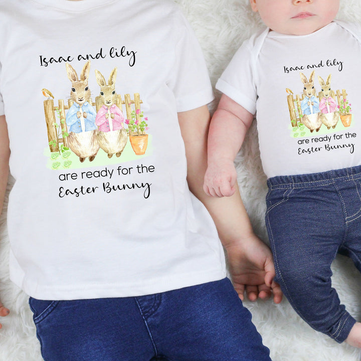 Personalised Sibling Ready For Easter Bunny T-shirt & Babygrow/Vest