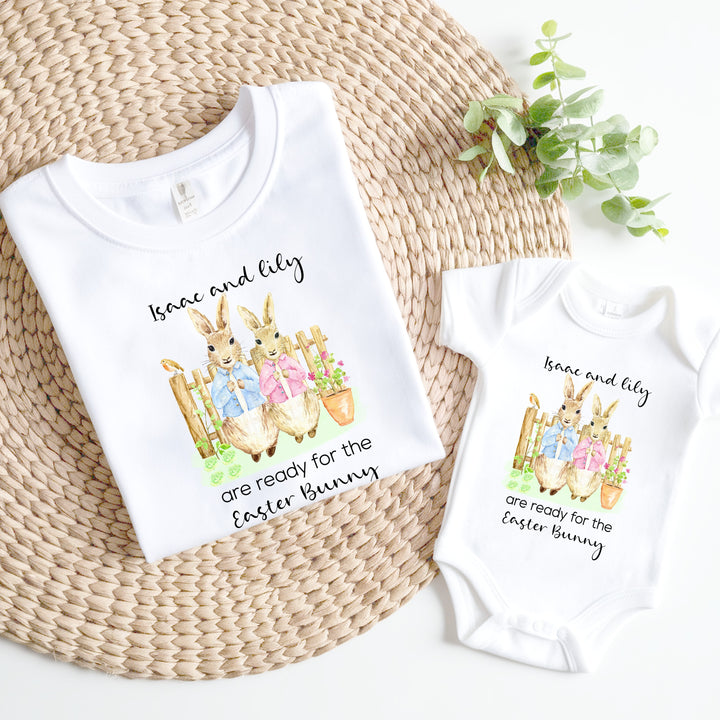 Personalised Sibling Ready For Easter Bunny T-shirt & Babygrow/Vest