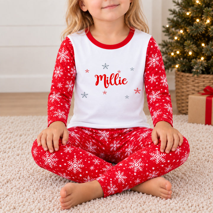 Personalised Snowflake Sibling Matching Christmas Pyjamas or Baby Grow