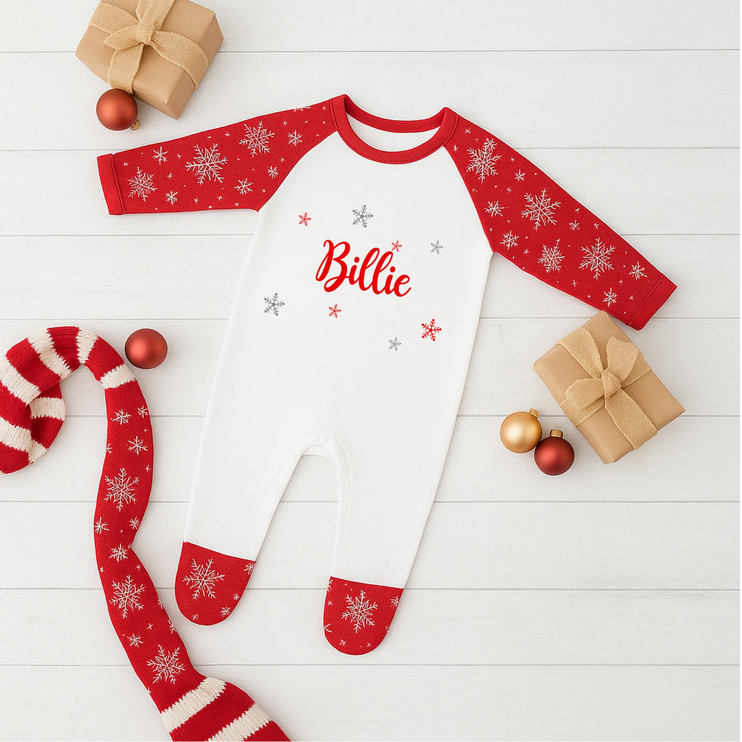 Personalised Snowflake Sibling Matching Christmas Babygrow/Pyjamas