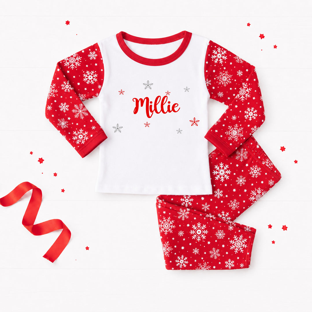 Personalised Snowflake Sibling Matching Christmas Pyjamas or Baby Grow