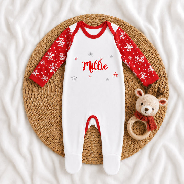 Personalised Snowflake Sibling Matching Christmas Pyjamas or Baby Grow