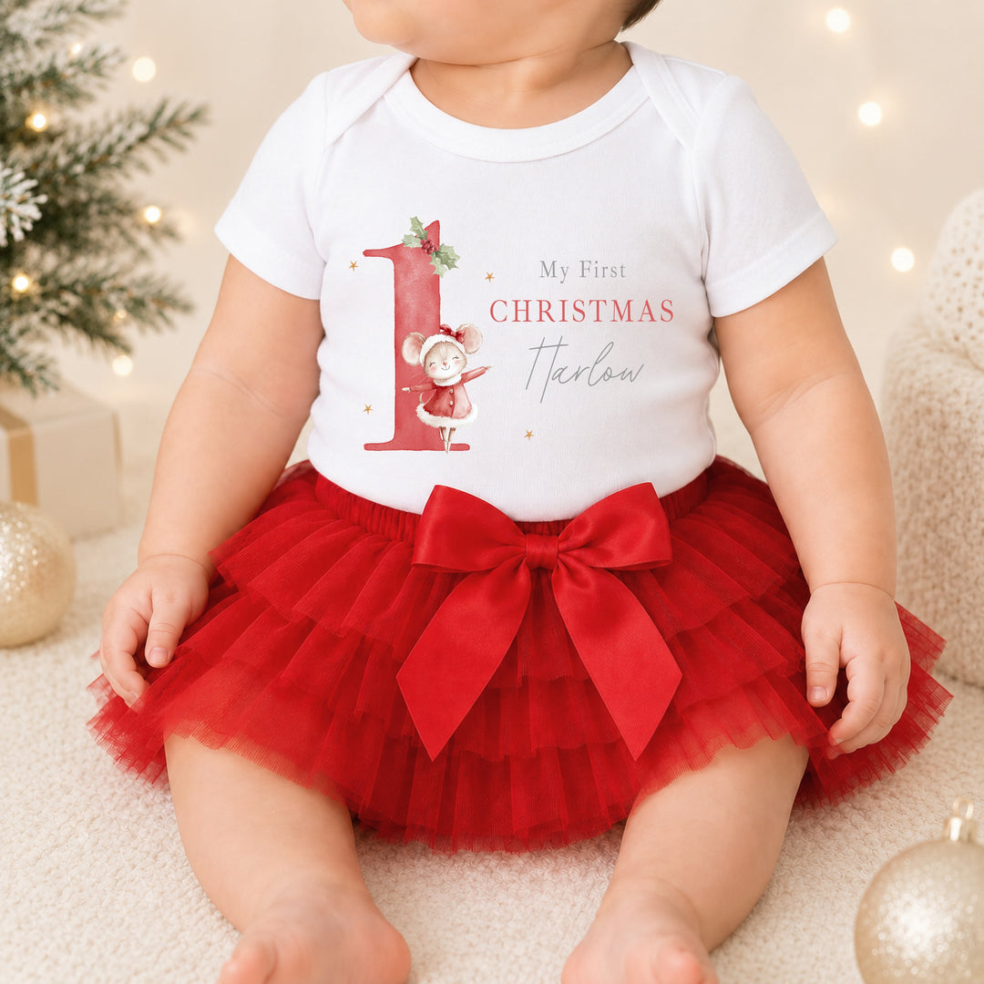 Personalised Santa Mouse My First Christmas Red Tutu &amp; Vest Set