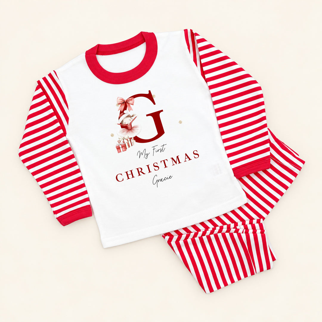 Personalised Red Ballerina Initial My First Christmas Pyjamas
