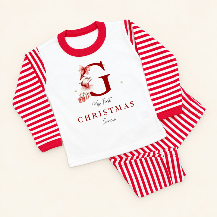 Personalised Red Ballerina Initial My First Christmas Pyjamas