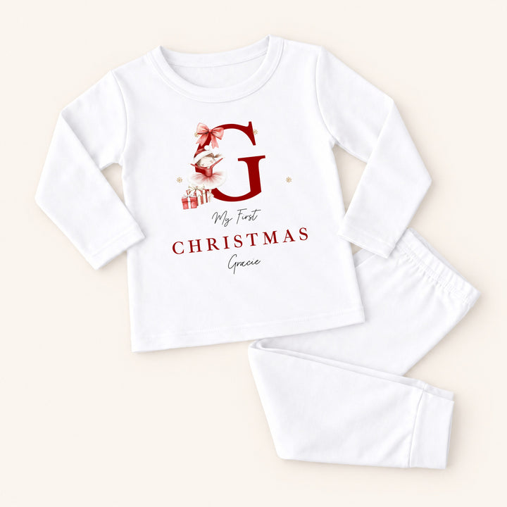 Personalised Red Ballerina Initial My First Christmas Pyjamas