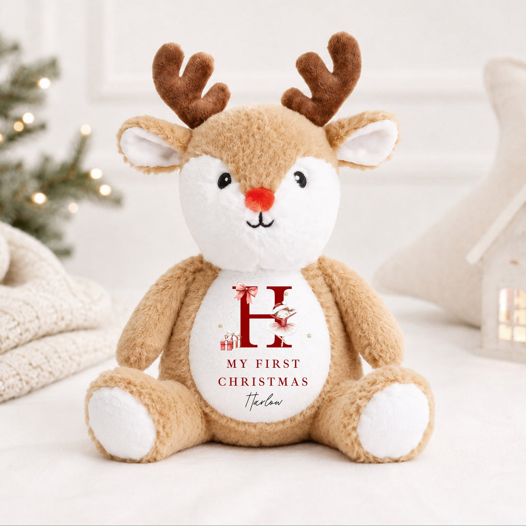 Personalised Red Ballerina Initial My First Christmas Soft Toy