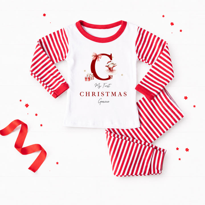 Personalised Red Ballerina Initial My First Christmas Pyjamas
