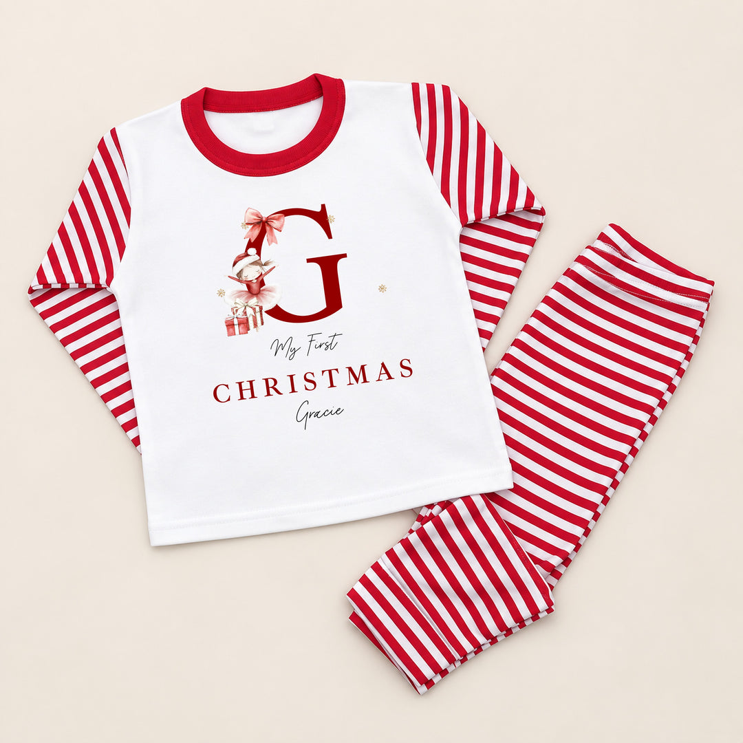 Personalised Red Ballerina Initial My First Christmas Pyjamas