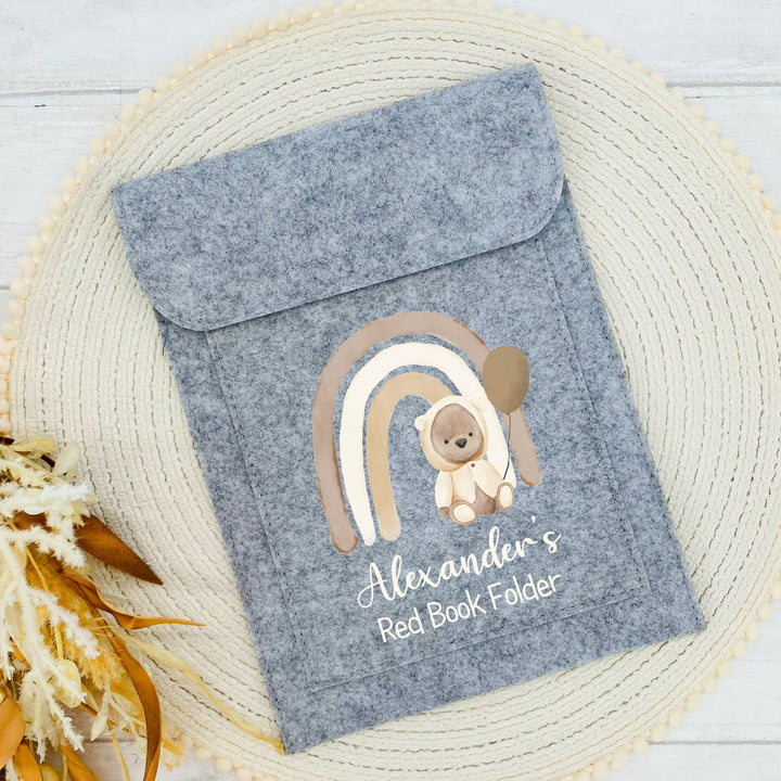 Personalised Beige Bear Red Book Cover
