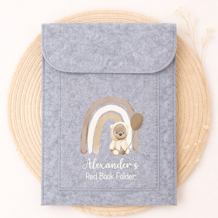 Personalised Beige Bear Red Book Cover