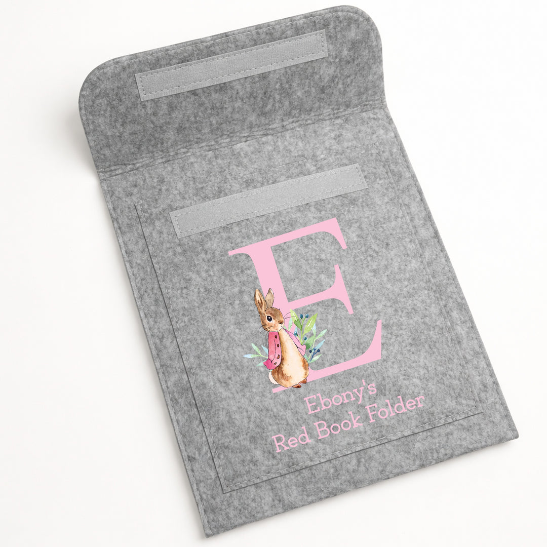 Personalised Pink Rabbit Initial Red Book Cover