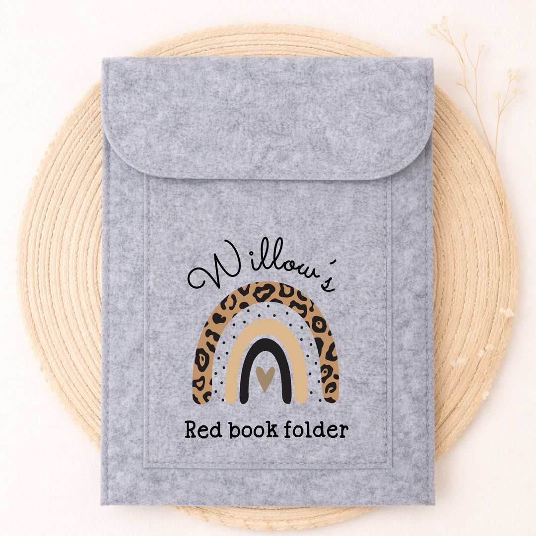 Personalised Leopard Print Rainbow Red Book Cover
