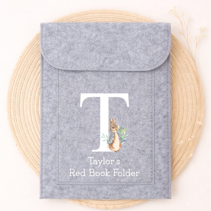 Personalised Rabbit Initial White Red Book Folder