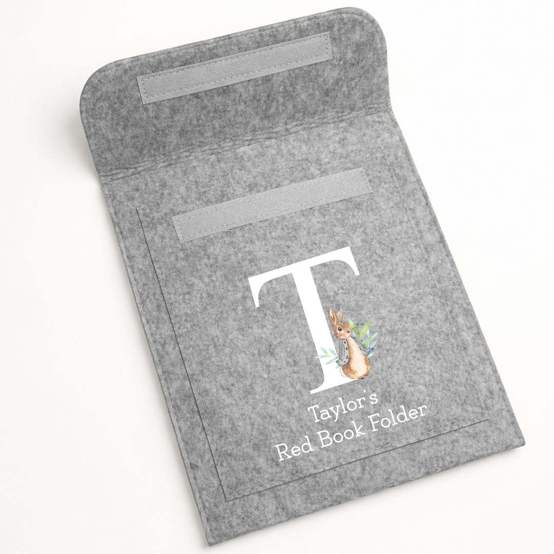 Personalised Rabbit Initial White Red Book Folder