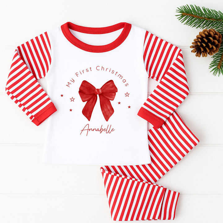 Personalised Red Bow Christmas Pyjamas