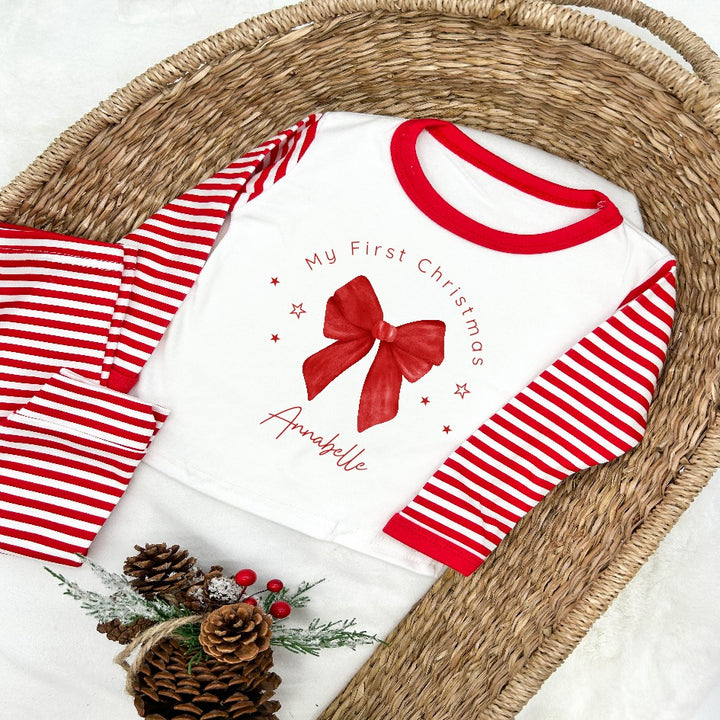 Personalised Red Bow Christmas Pyjamas