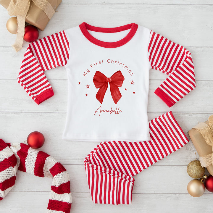 Personalised Red Bow Christmas Pyjamas