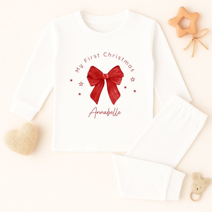 Personalised Red Bow Christmas Pyjamas