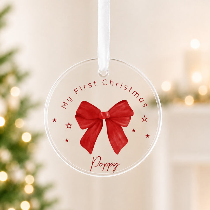 Personalised Acrylic Red Bow My First Christmas Bauble