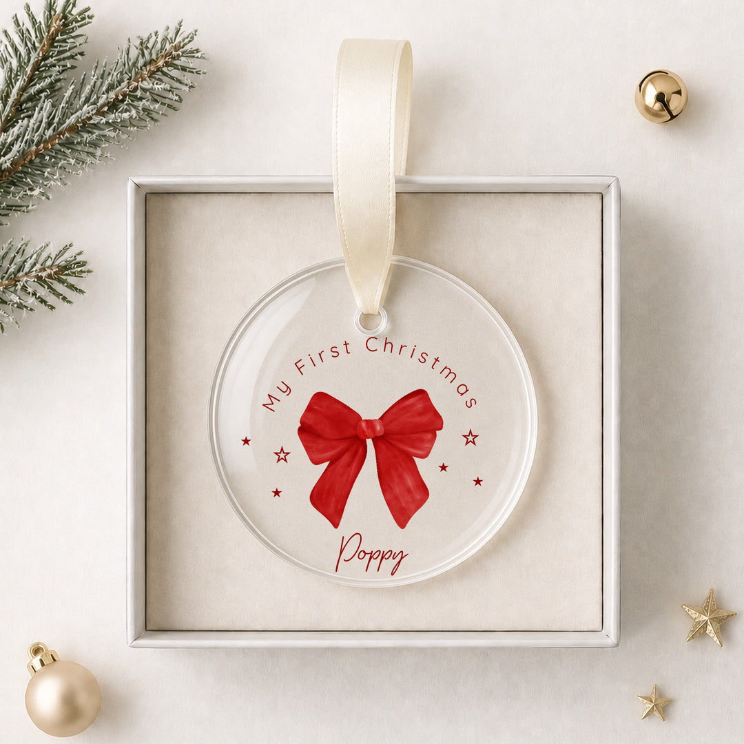 Personalised Acrylic Red Bow My First Christmas Bauble
