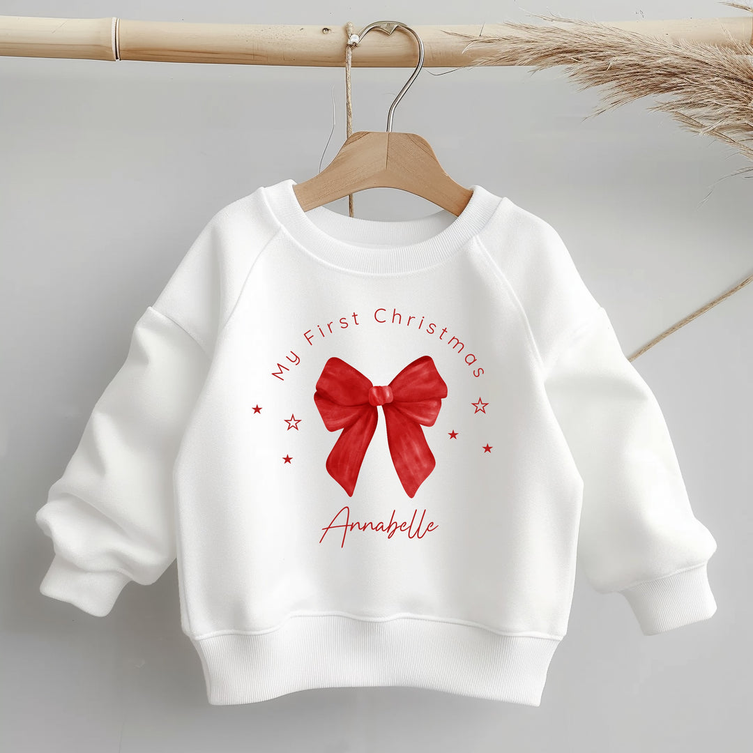 Personalised Kids Red Bow Christmas Jumper