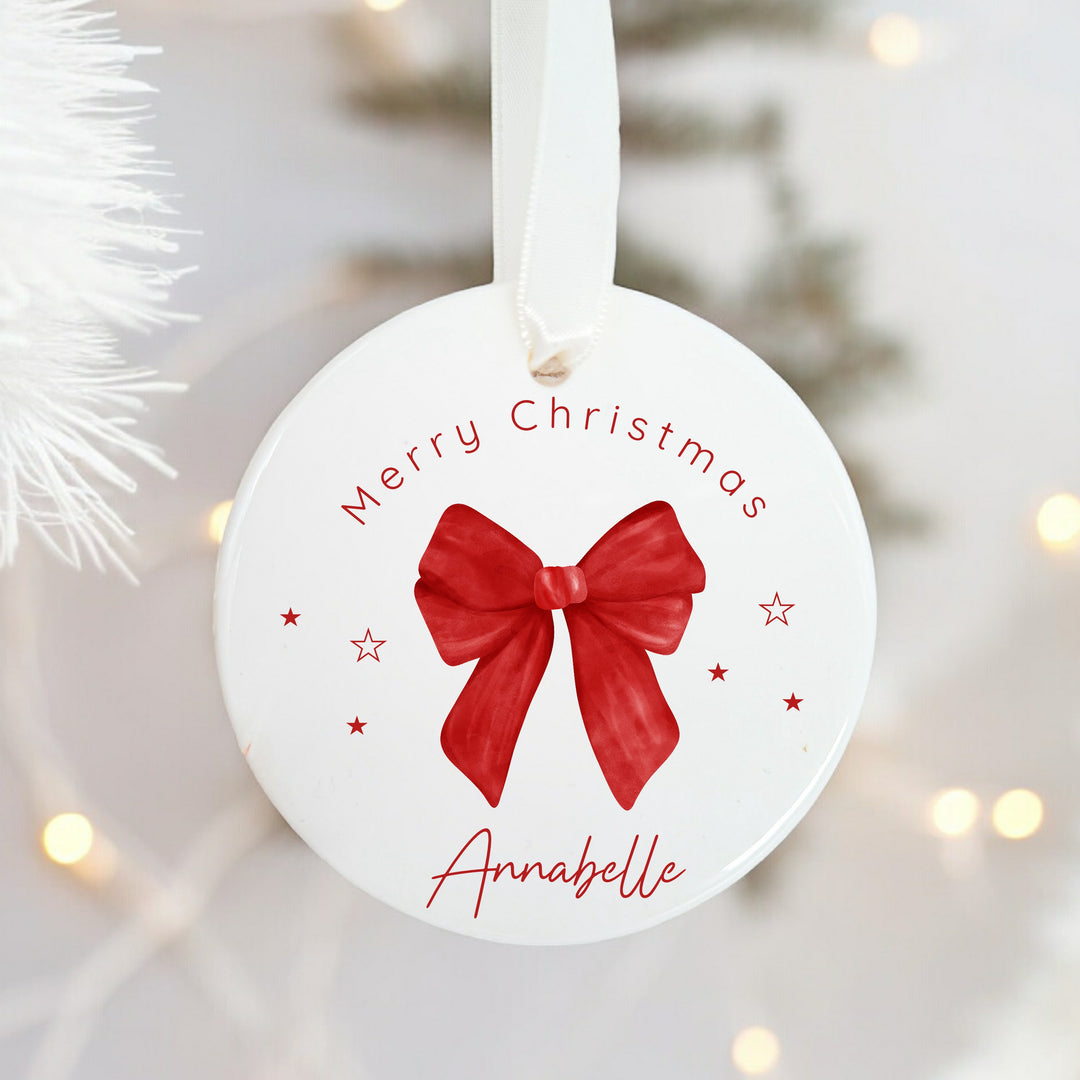 Personalised Red Bow Christmas Bauble