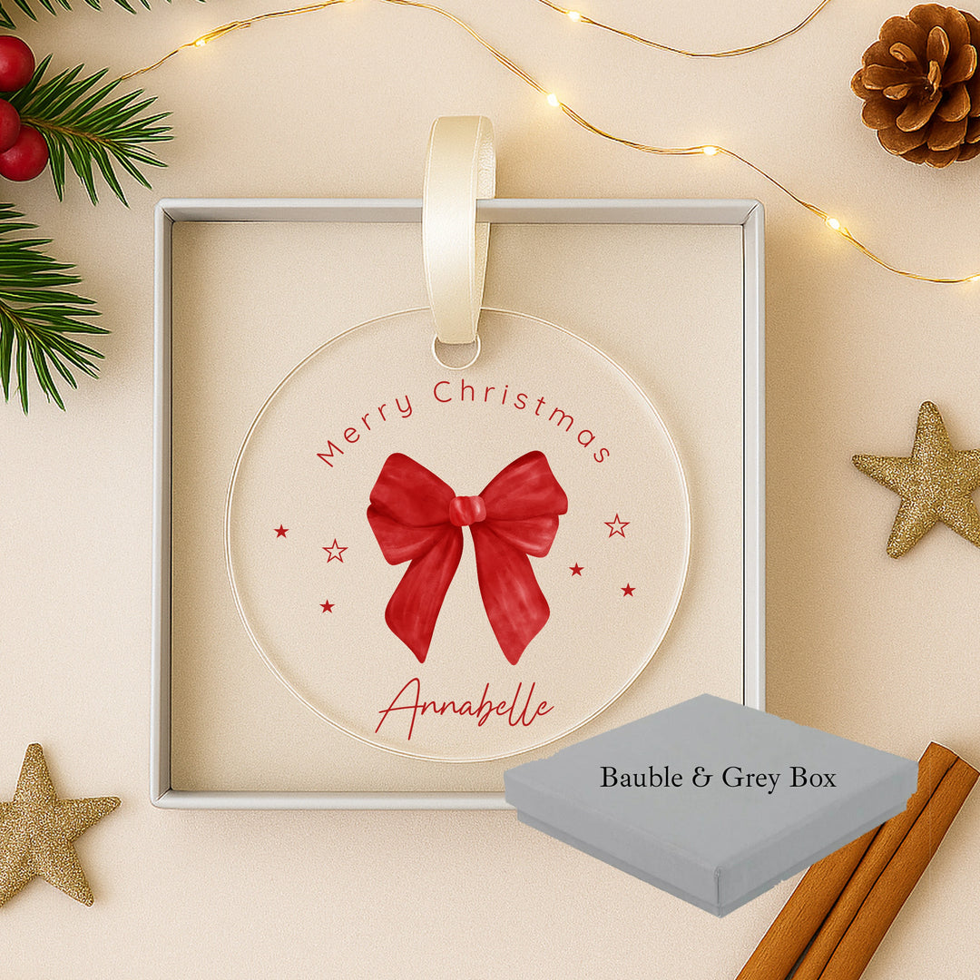 Personalised Red Bow Acrylic Christmas Bauble