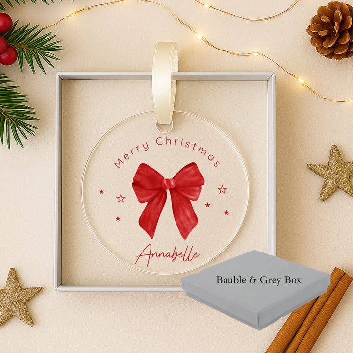 Personalised Red Bow Acrylic Christmas Bauble