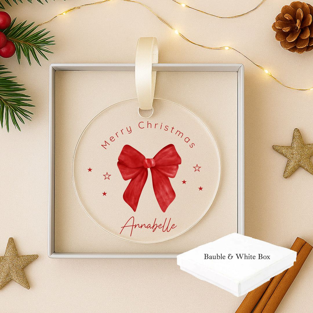 Personalised Red Bow Acrylic Christmas Bauble