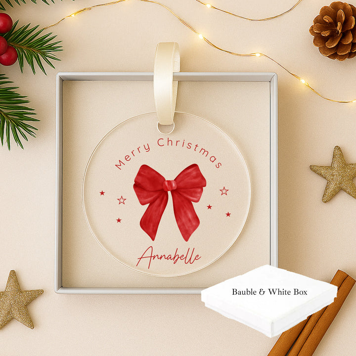 Personalised Red Bow Acrylic Christmas Bauble