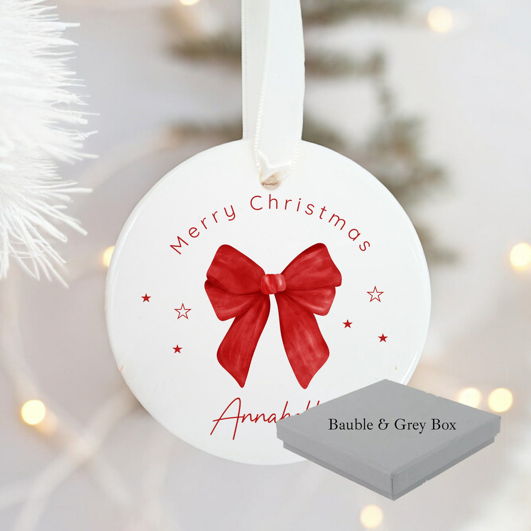 Personalised Red Bow Christmas Bauble